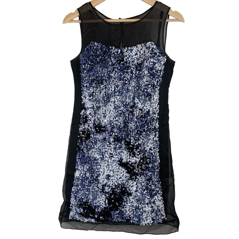 Phoebe Couture sz 2 Black Silk Sequined Sleeveless Sheath Shift Dress